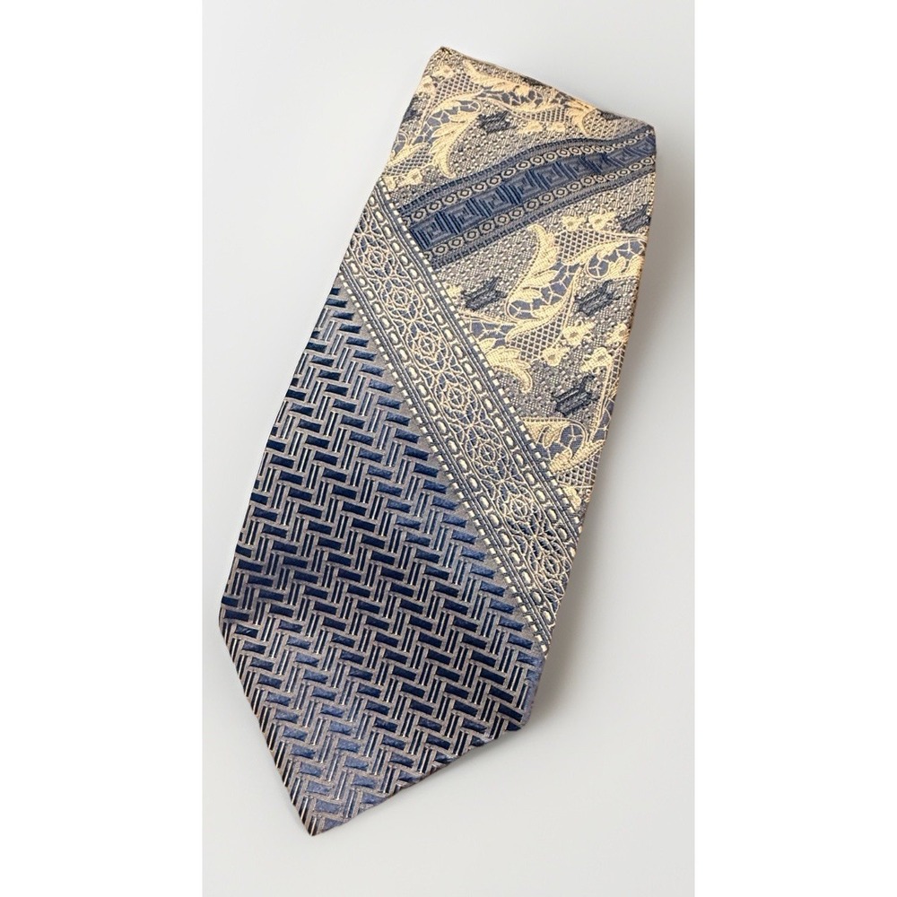 GIANNI VERSACE Blue Geometric Baroque Made In Italy Silk Tie 59"-3.5" EX COND